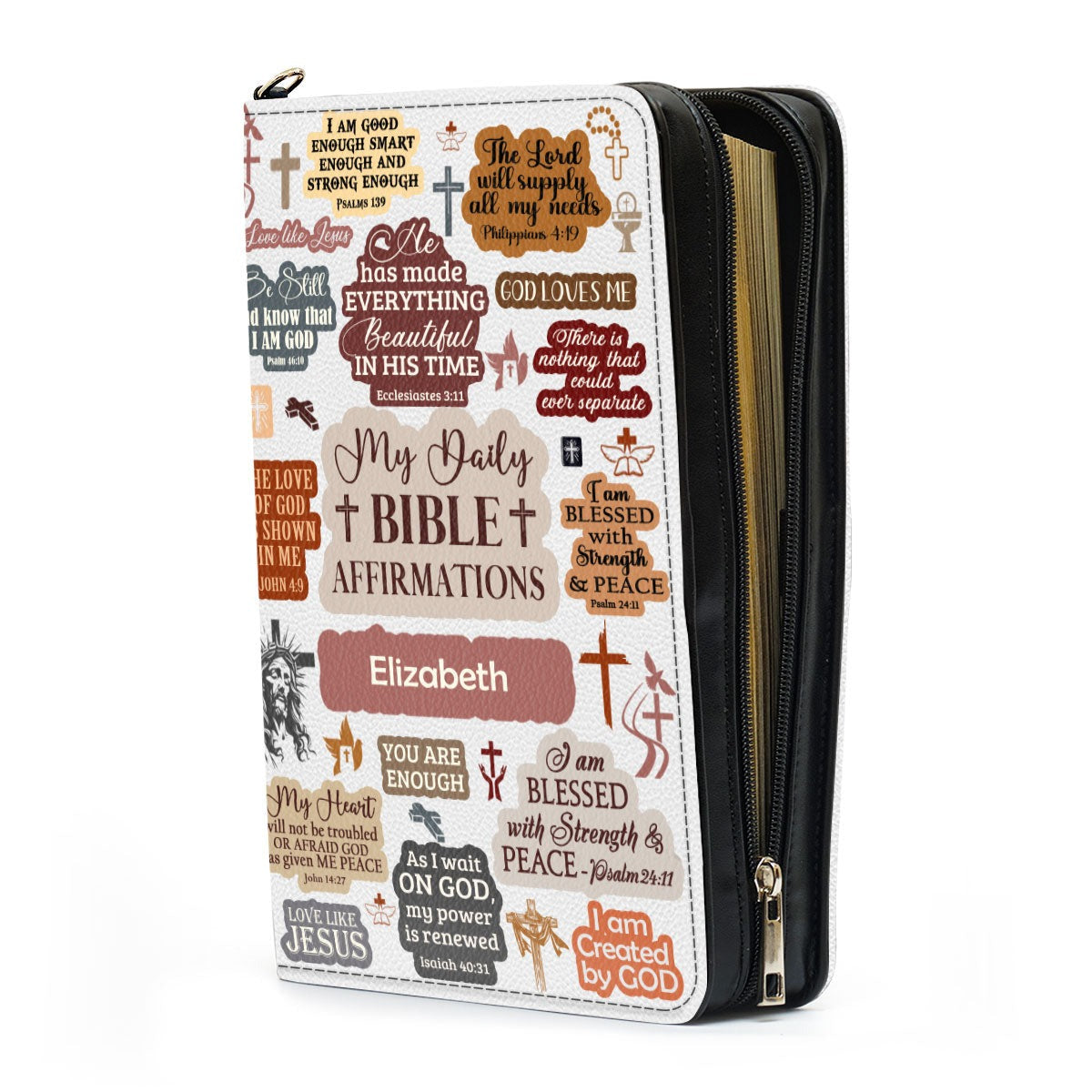 Spiritual Gift For Christian People Leather Book Cover, Personalized Bible Cover With Handle, My Daily Bible Affirmation